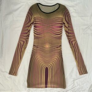 Pretty Little Thing Multicolor Long Sleeve Mesh Mini Dress